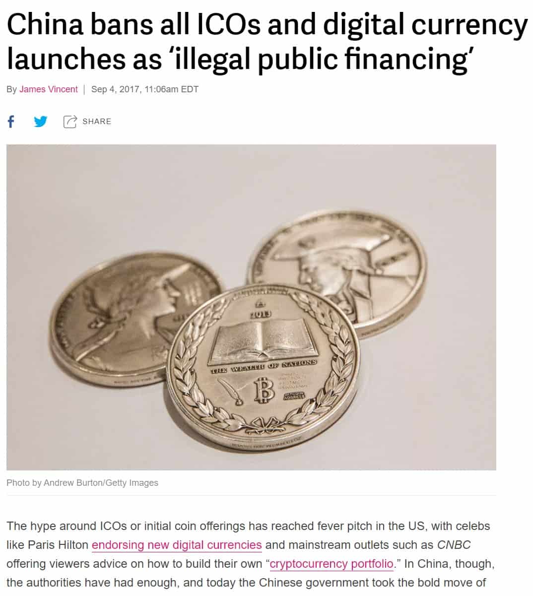 Kina forbyr Bitcoin